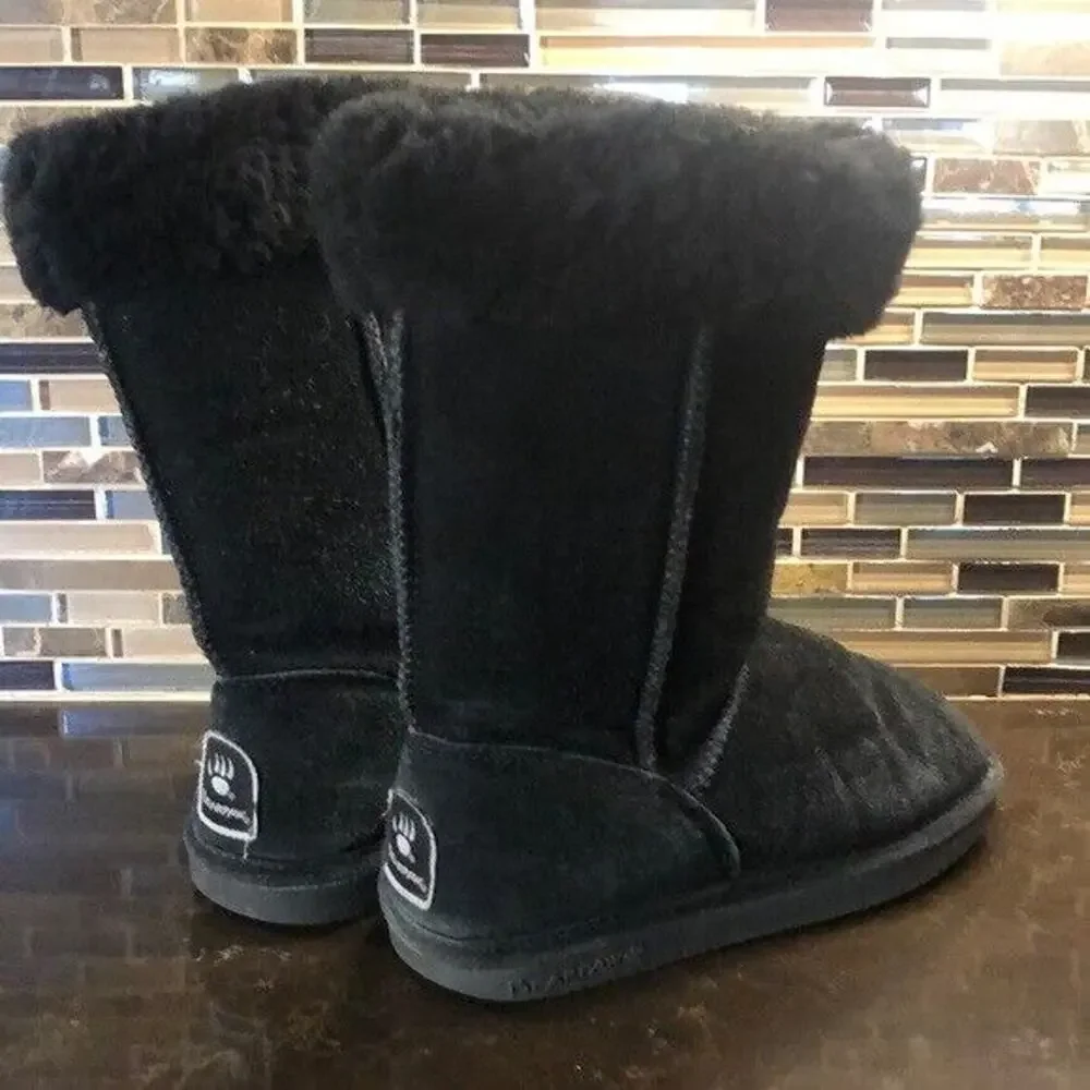 Bearpaw‎ Emma Tall Black Suede Sheepskin Fur Lined Winter Boots Womens Size 7